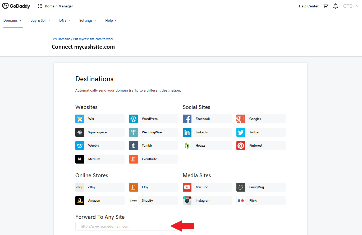 GoDaddy Forward to Any Site